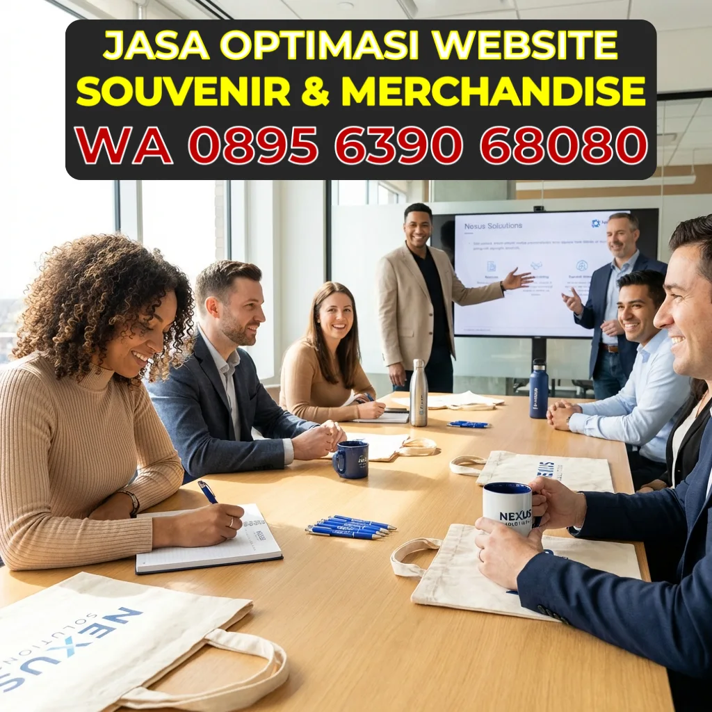 Suasana Meeting Kantor dengan Merchandise Branding Kit